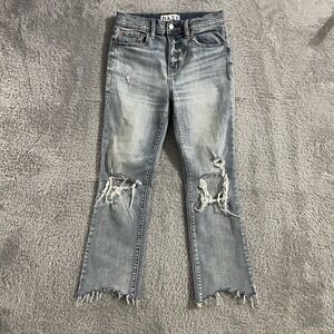 Daze Jeans Womens Size 26 Just Right Straight Leg Distressed Raw Hems Blue Denim